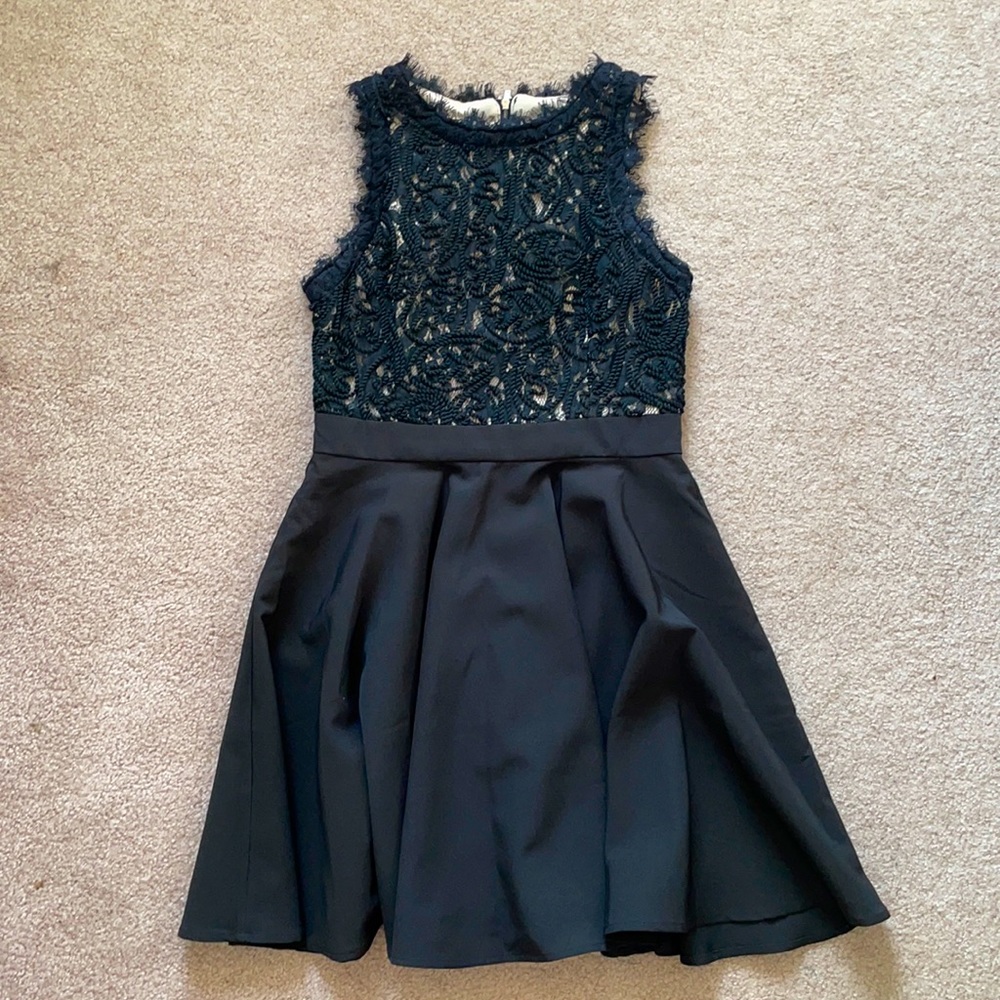 Black Eyelash Lace Skater Dress - INA